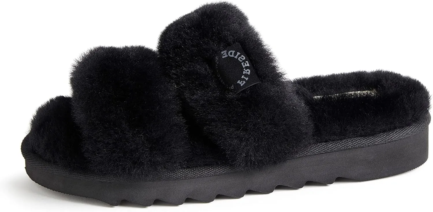 Dearfoams Women's Fireside Benalla All Over Shearling Double Band Easy On/Off Slide Slipper