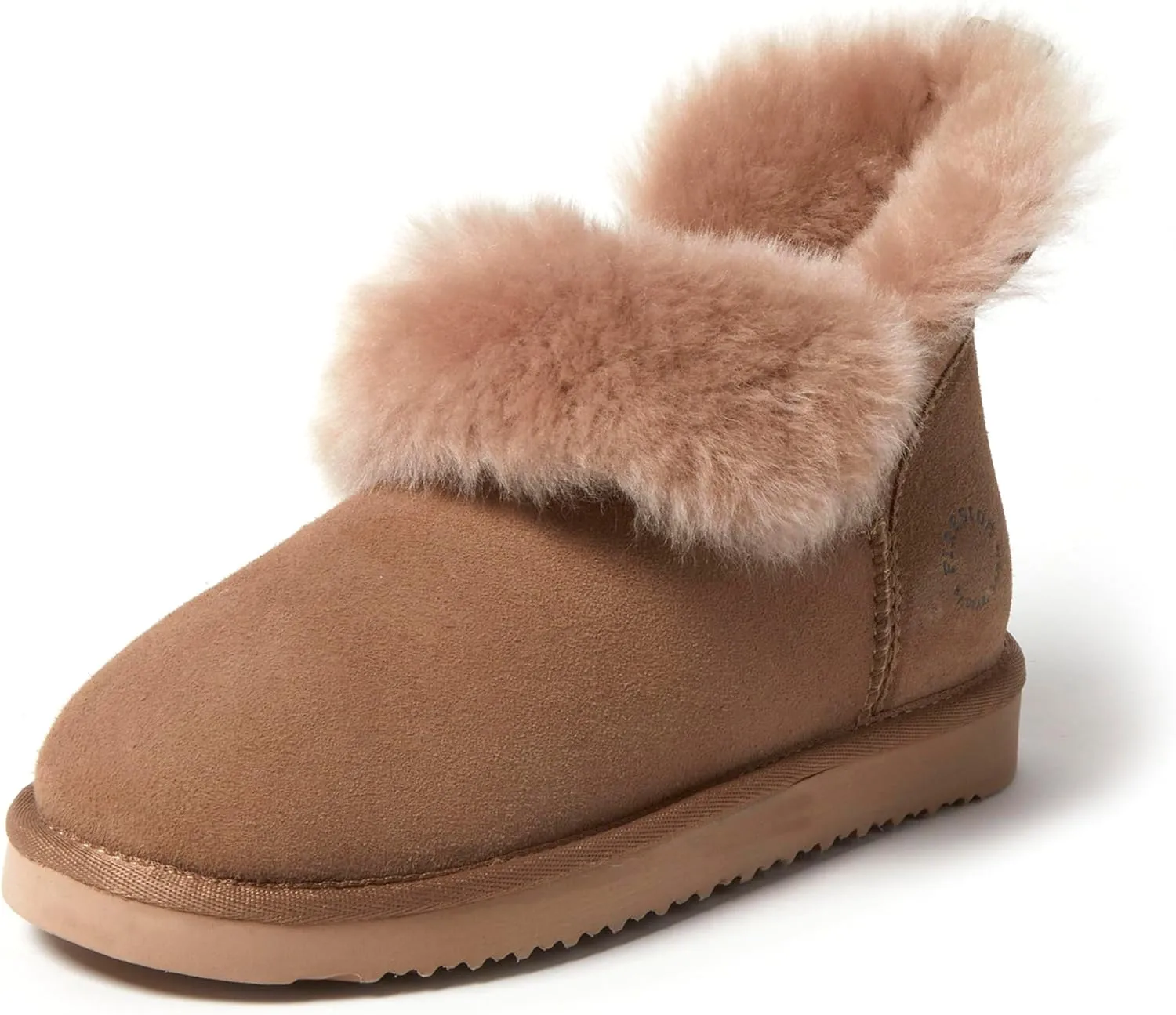 Dearfoams Women's Fireside Genuine Shearling Water Resistant Indoor/Outdoor Foldover Boot