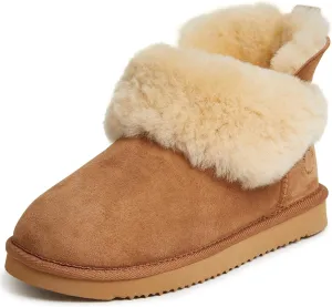Dearfoams Women's Fireside Genuine Shearling Water Resistant Indoor/Outdoor Foldover Boot