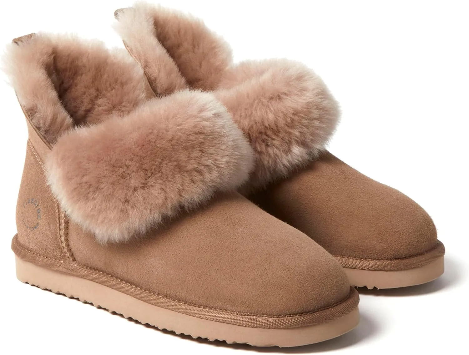 Dearfoams Women's Fireside Genuine Shearling Water Resistant Indoor/Outdoor Foldover Boot