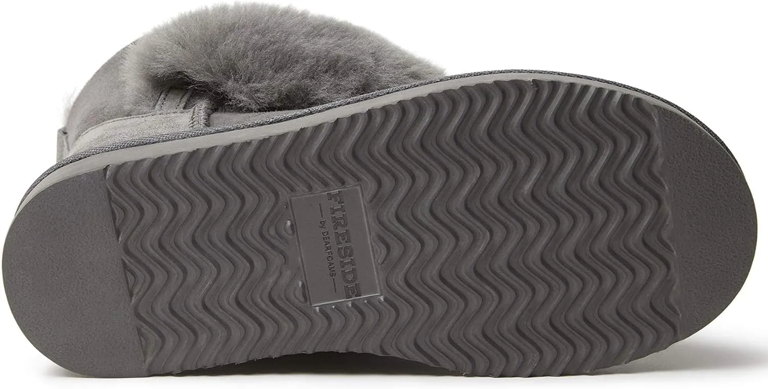 Dearfoams Women's Fireside Genuine Shearling Water Resistant Indoor/Outdoor Foldover Boot