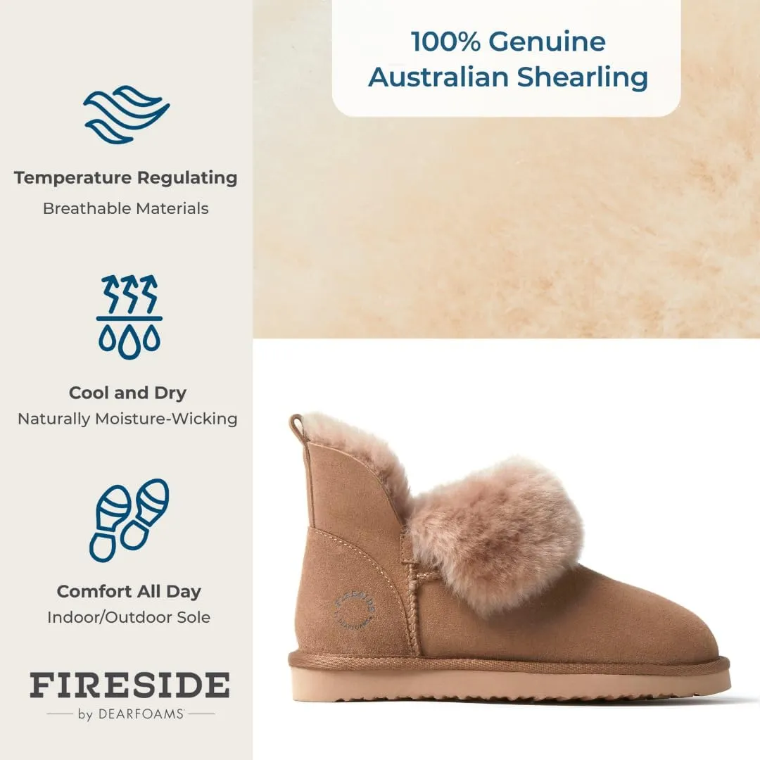 Dearfoams Women's Fireside Genuine Shearling Water Resistant Indoor/Outdoor Foldover Boot
