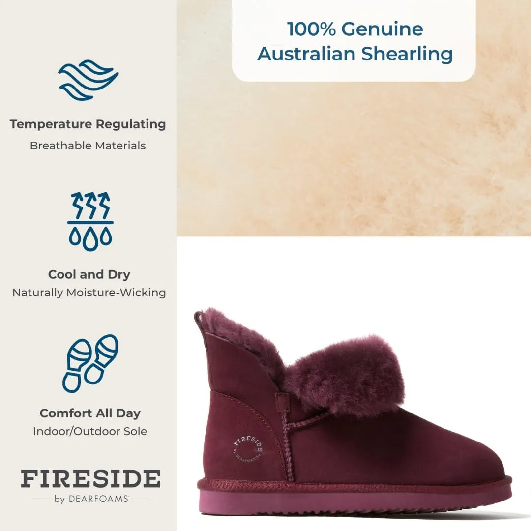 Dearfoams Women's Fireside Genuine Shearling Water Resistant Indoor/Outdoor Foldover Boot