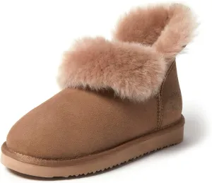 Dearfoams Women's Fireside Genuine Shearling Water Resistant Indoor/Outdoor Foldover Boot