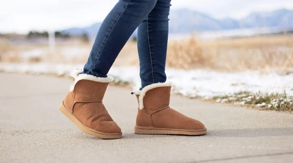 Dearfoams Women's Fireside Genuine Shearling Water Resistant Indoor/Outdoor Foldover Boot