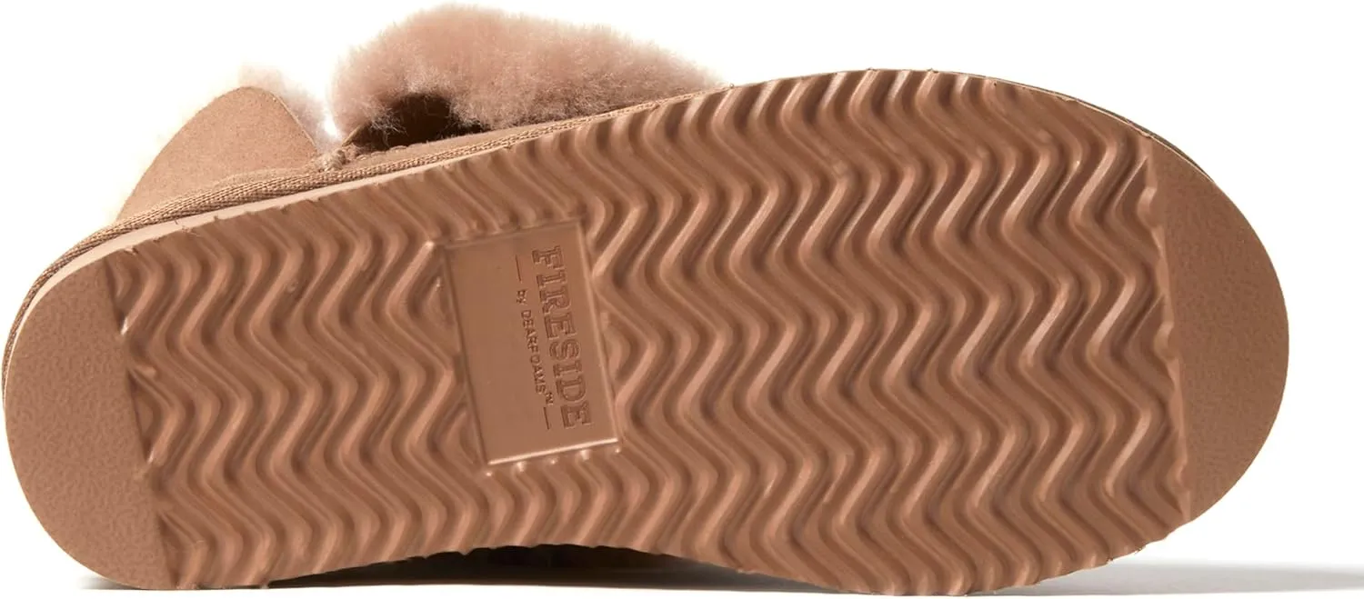 Dearfoams Women's Fireside Genuine Shearling Water Resistant Indoor/Outdoor Foldover Boot