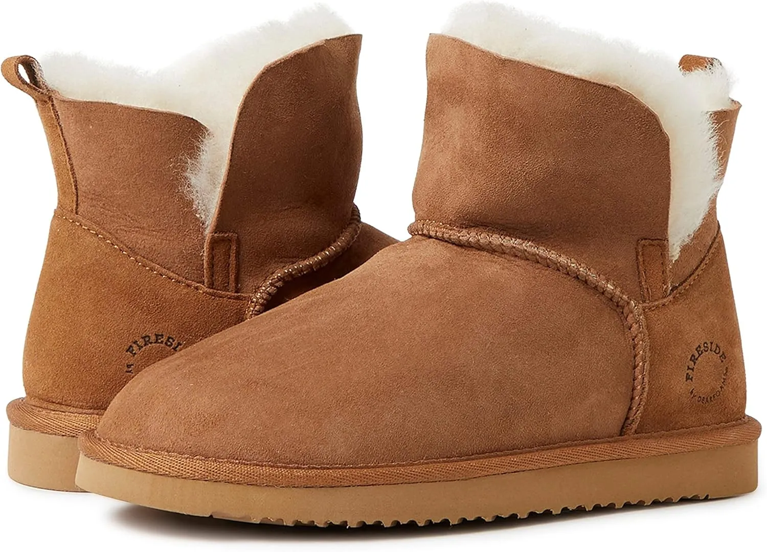 Dearfoams Women's Fireside Genuine Shearling Water Resistant Indoor/Outdoor Foldover Boot