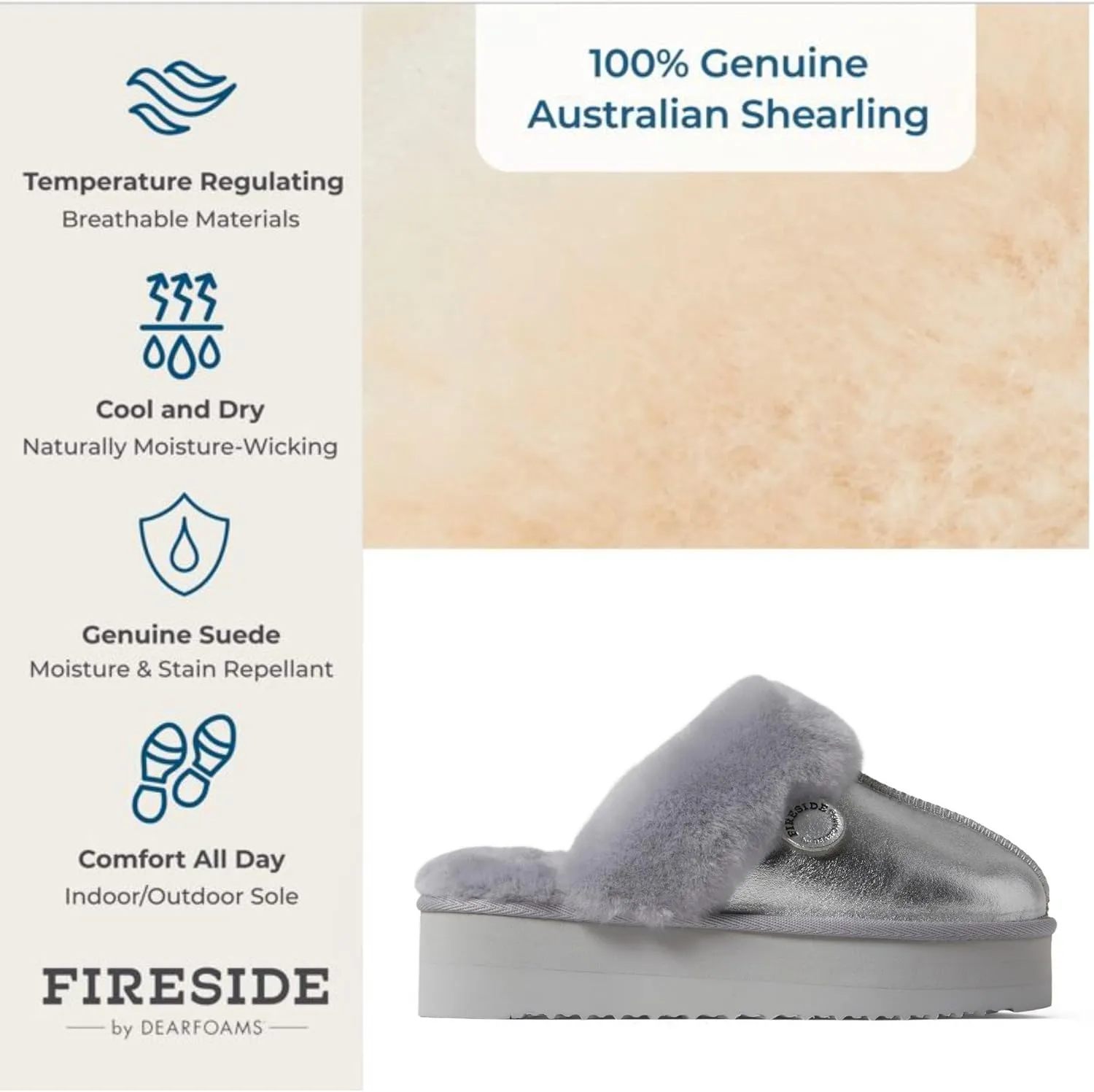 Dearfoams Women's Fireside Melton Genuine Shearling Shearling Platform Slippers Scuff