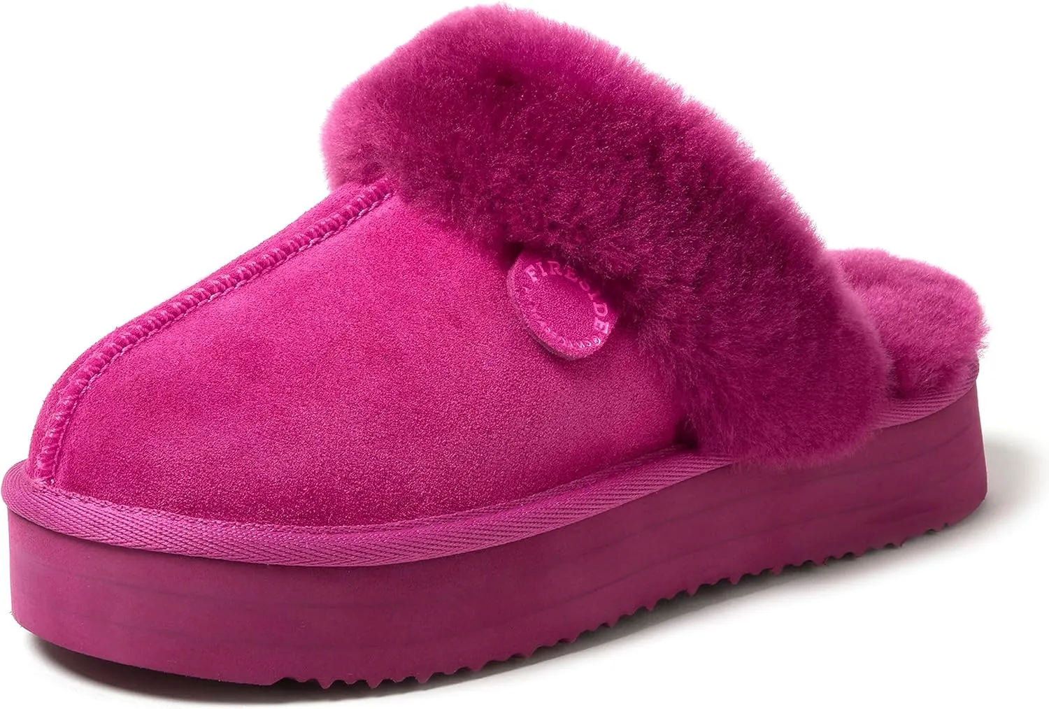 Dearfoams Women's Fireside Melton Genuine Shearling Shearling Platform Slippers Scuff