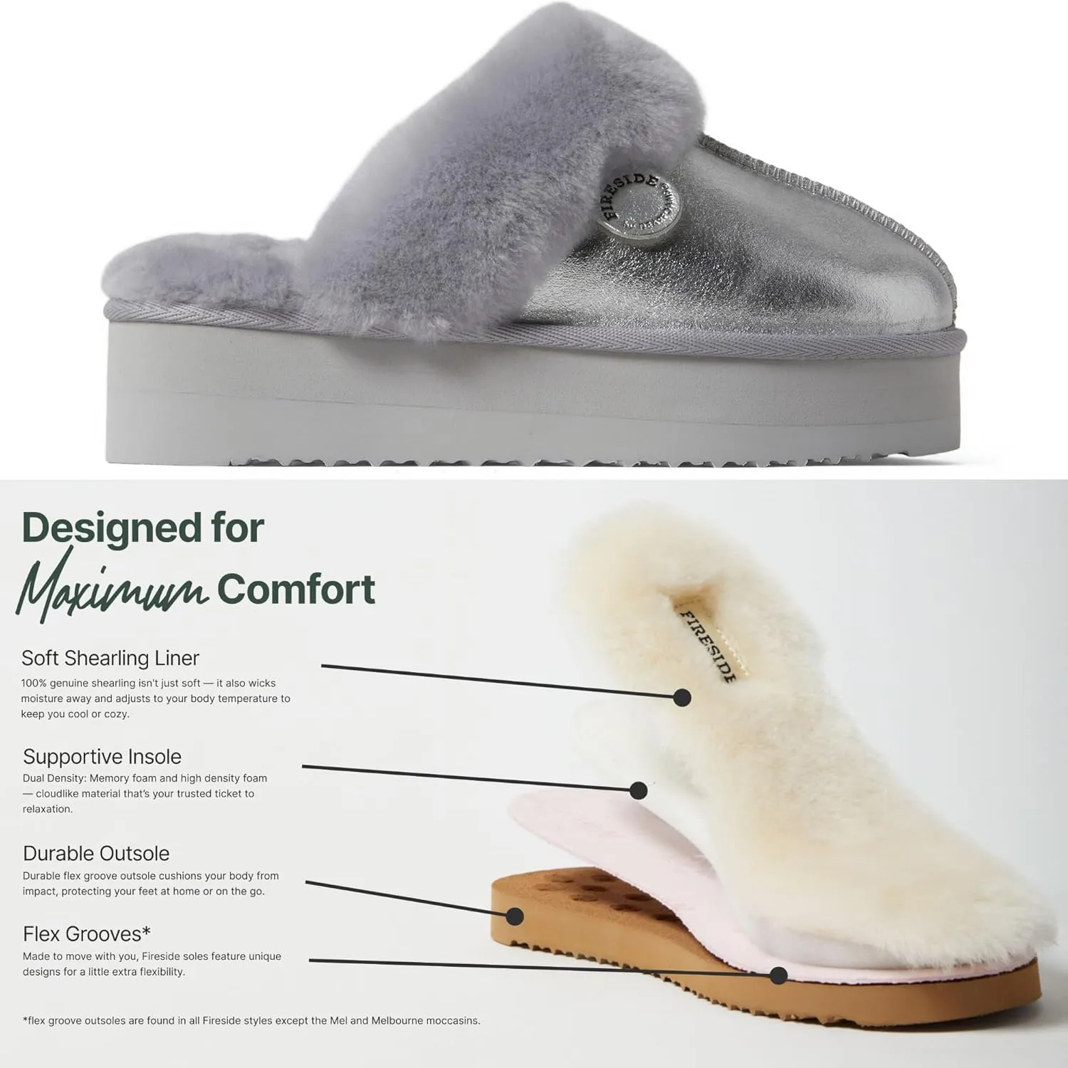 Dearfoams Women's Fireside Melton Genuine Shearling Shearling Platform Slippers Scuff