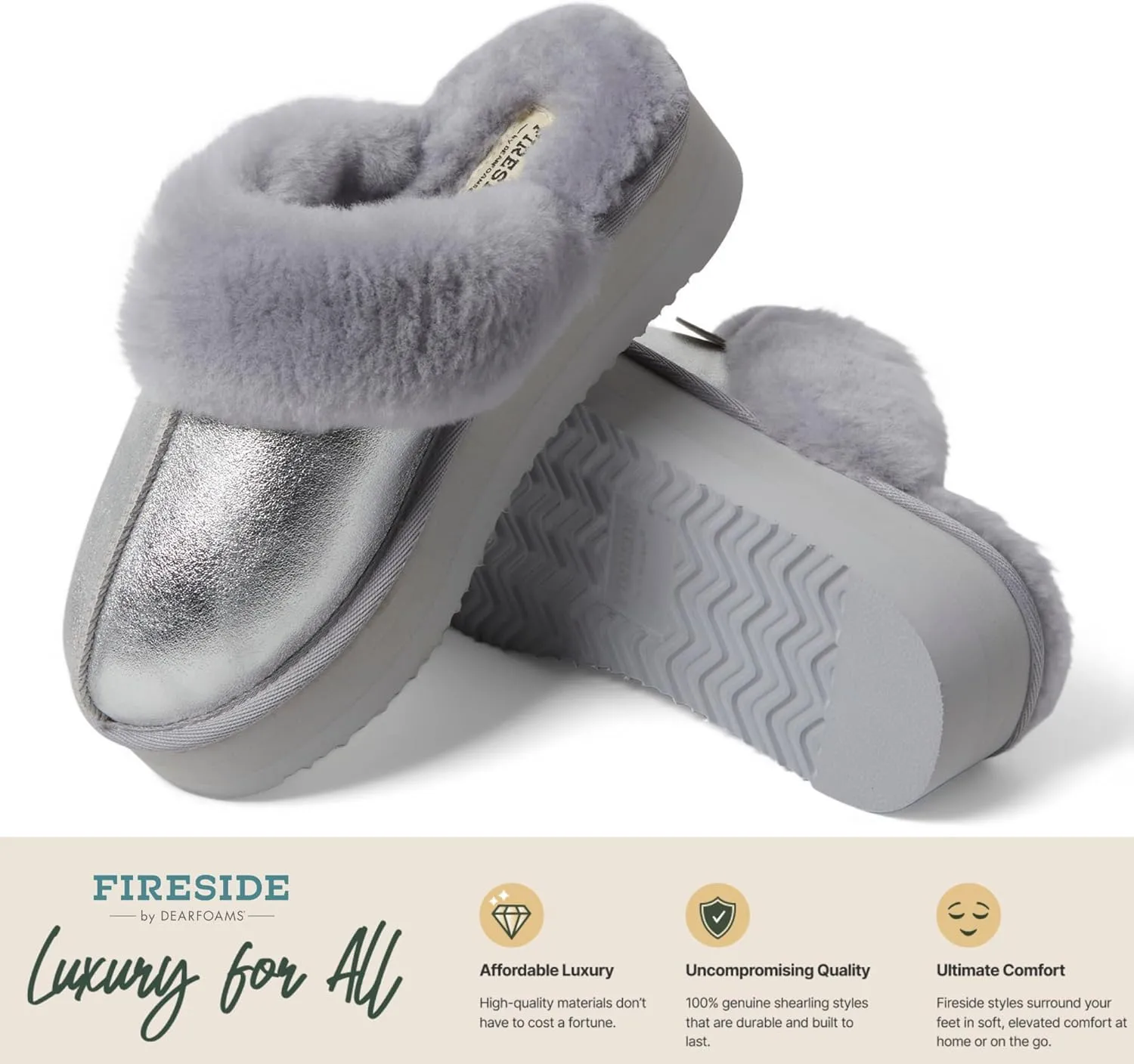 Dearfoams Women's Fireside Melton Genuine Shearling Shearling Platform Slippers Scuff
