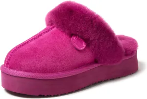 Dearfoams Women's Fireside Melton Genuine Shearling Shearling Platform Slippers Scuff