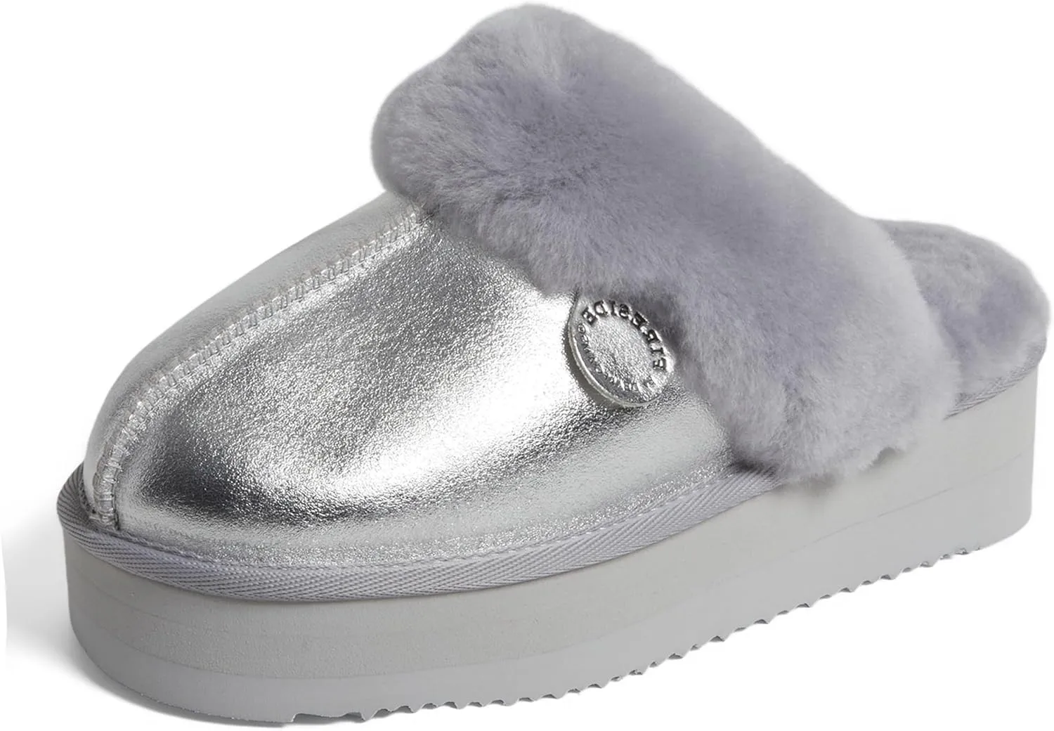 Dearfoams Women's Fireside Melton Genuine Shearling Shearling Platform Slippers Scuff