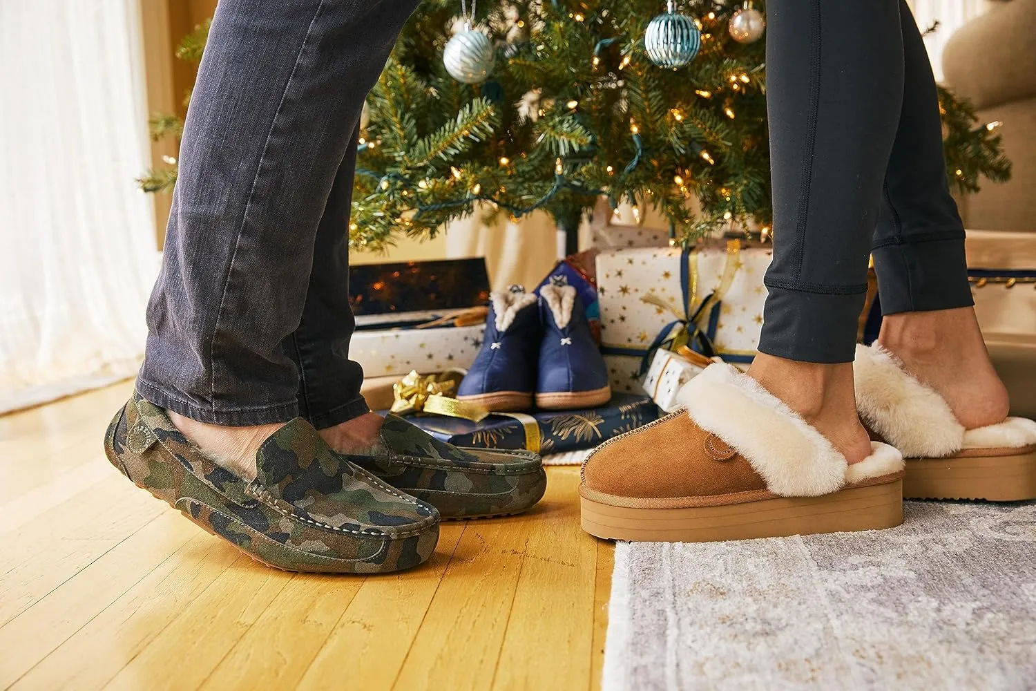 Dearfoams Women's Fireside Melton Genuine Shearling Shearling Platform Slippers Scuff