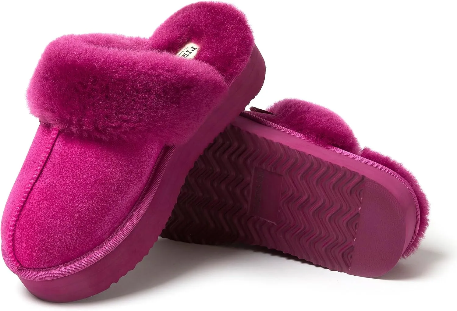 Dearfoams Women's Fireside Melton Genuine Shearling Shearling Platform Slippers Scuff