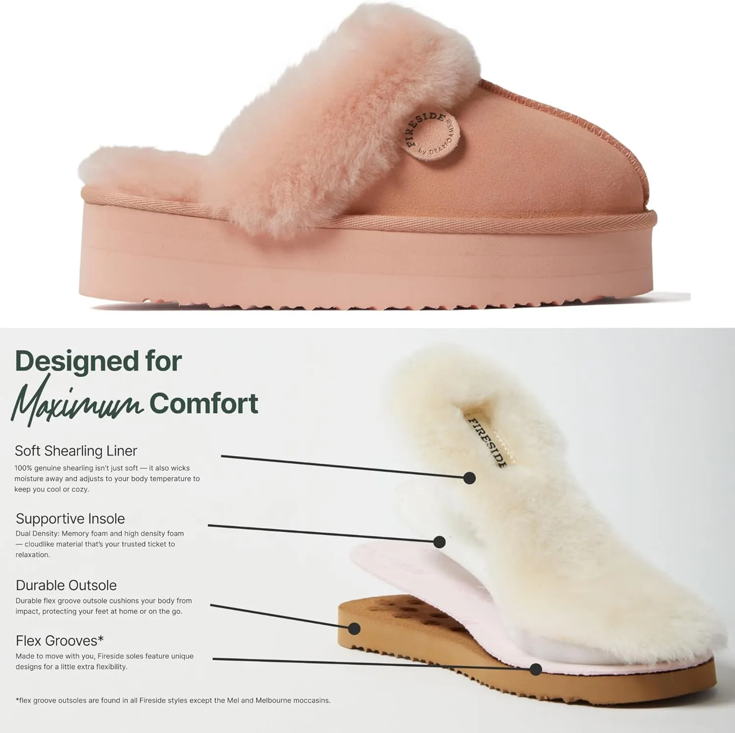 Dearfoams Women's Fireside Melton Genuine Shearling Shearling Platform Slippers Scuff