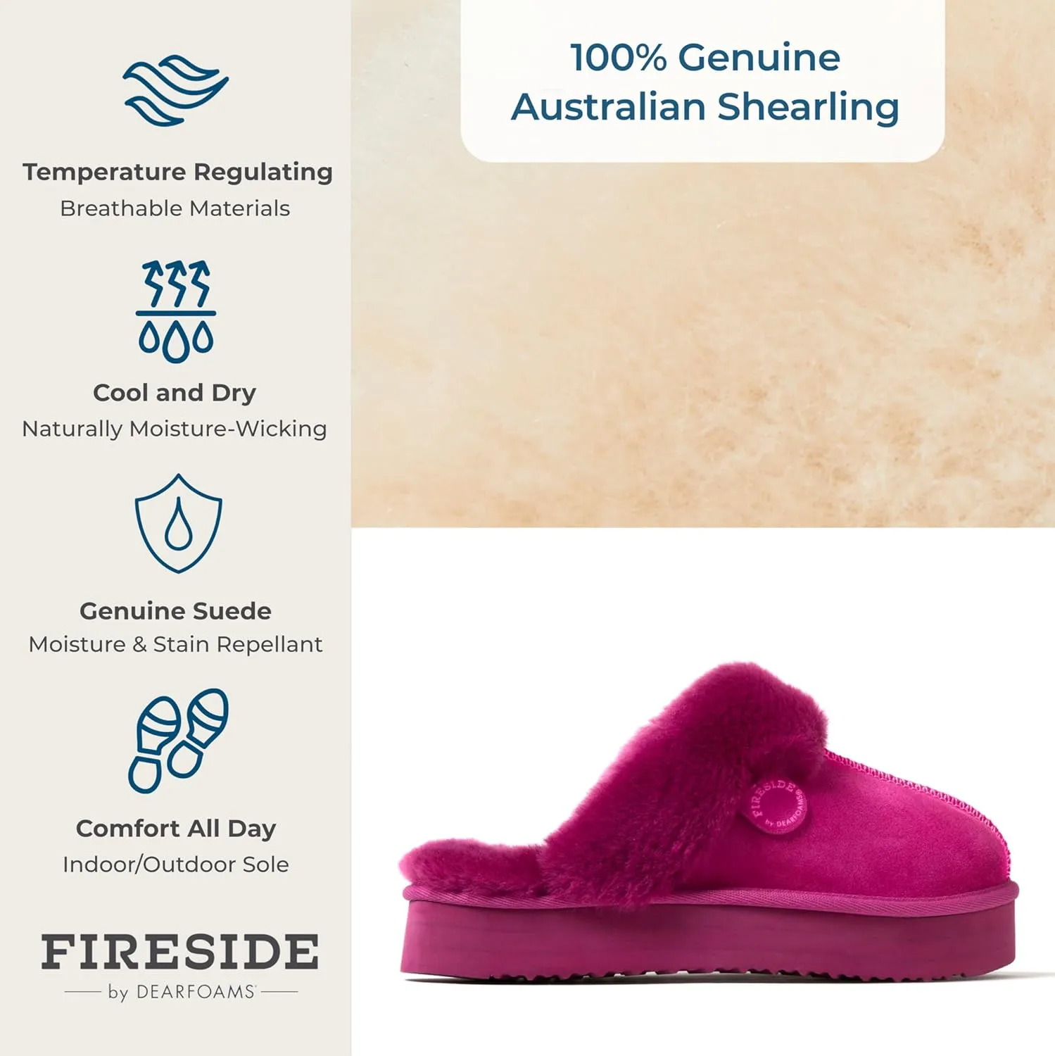 Dearfoams Women's Fireside Melton Genuine Shearling Shearling Platform Slippers Scuff