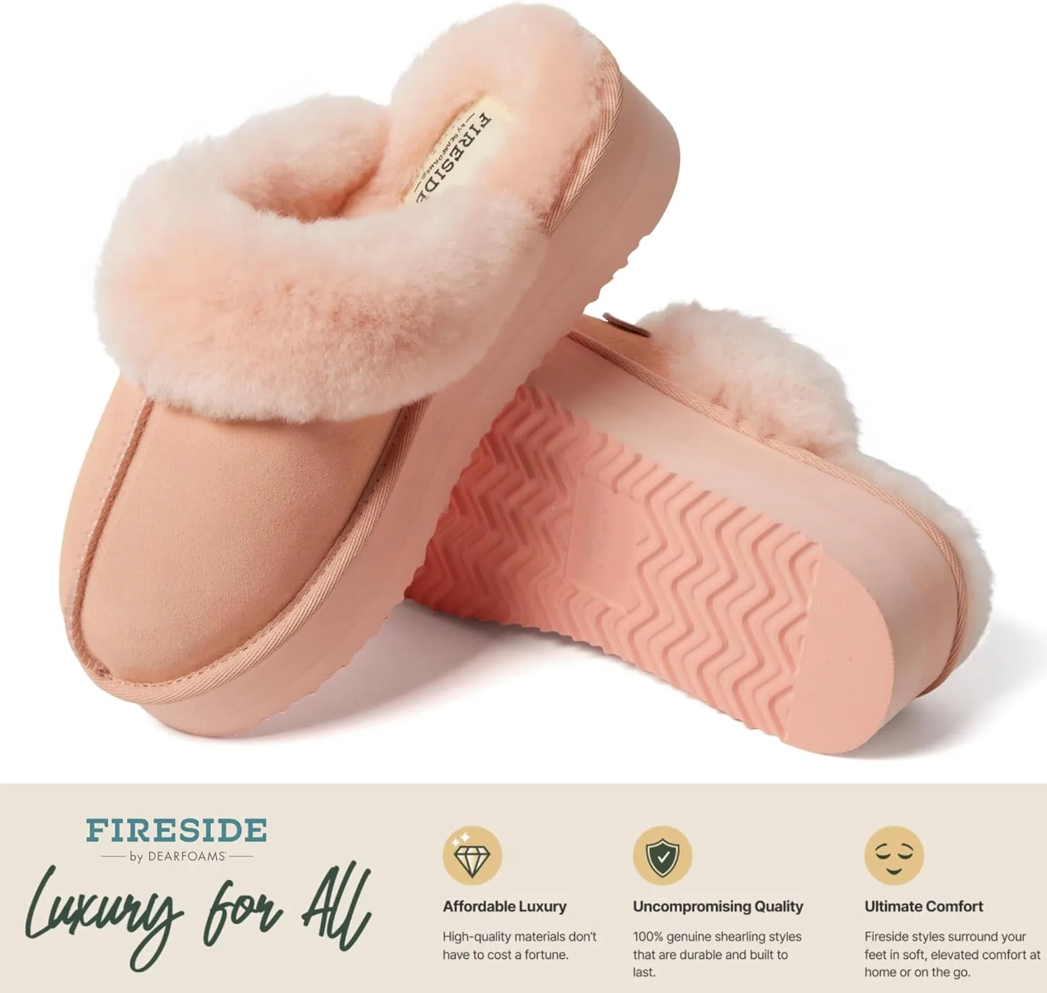 Dearfoams Women's Fireside Melton Genuine Shearling Shearling Platform Slippers Scuff