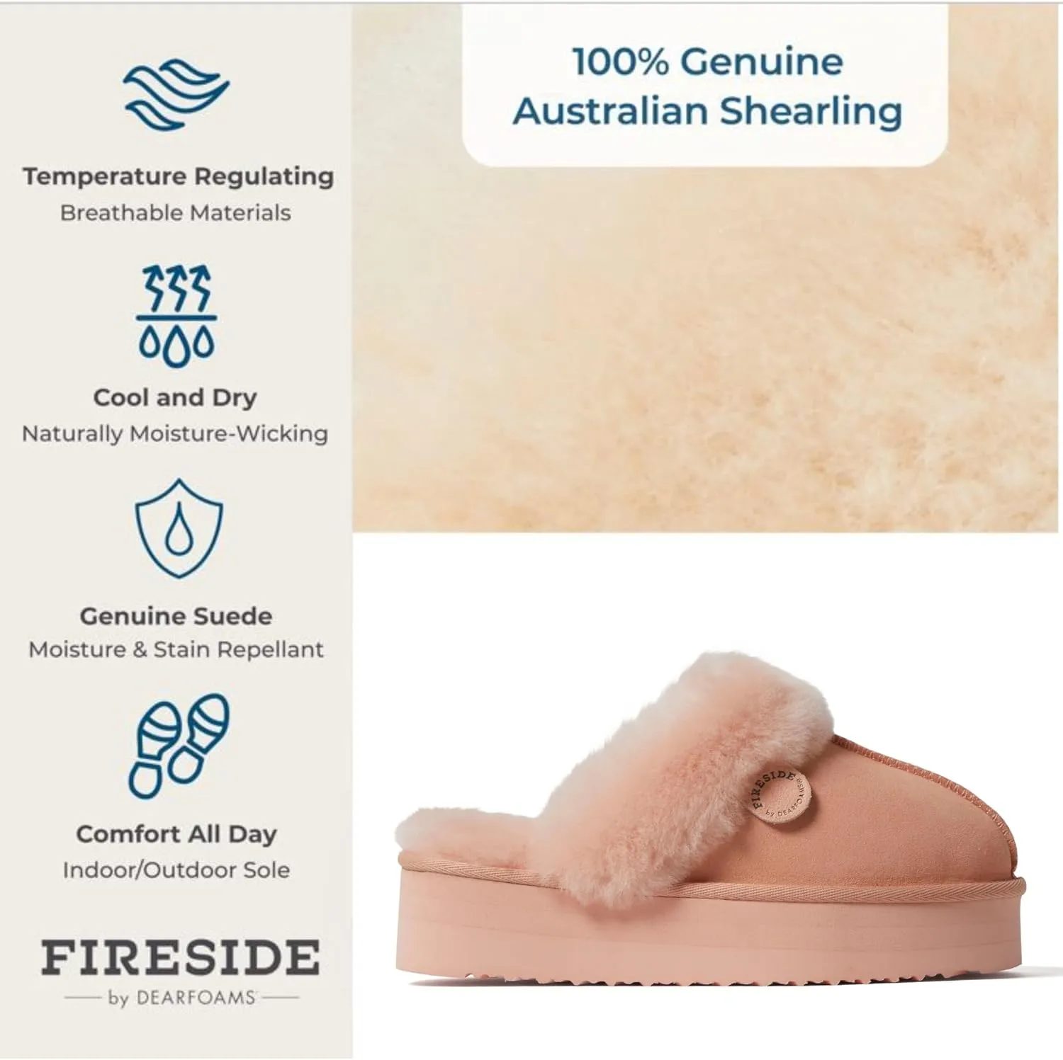 Dearfoams Women's Fireside Melton Genuine Shearling Shearling Platform Slippers Scuff