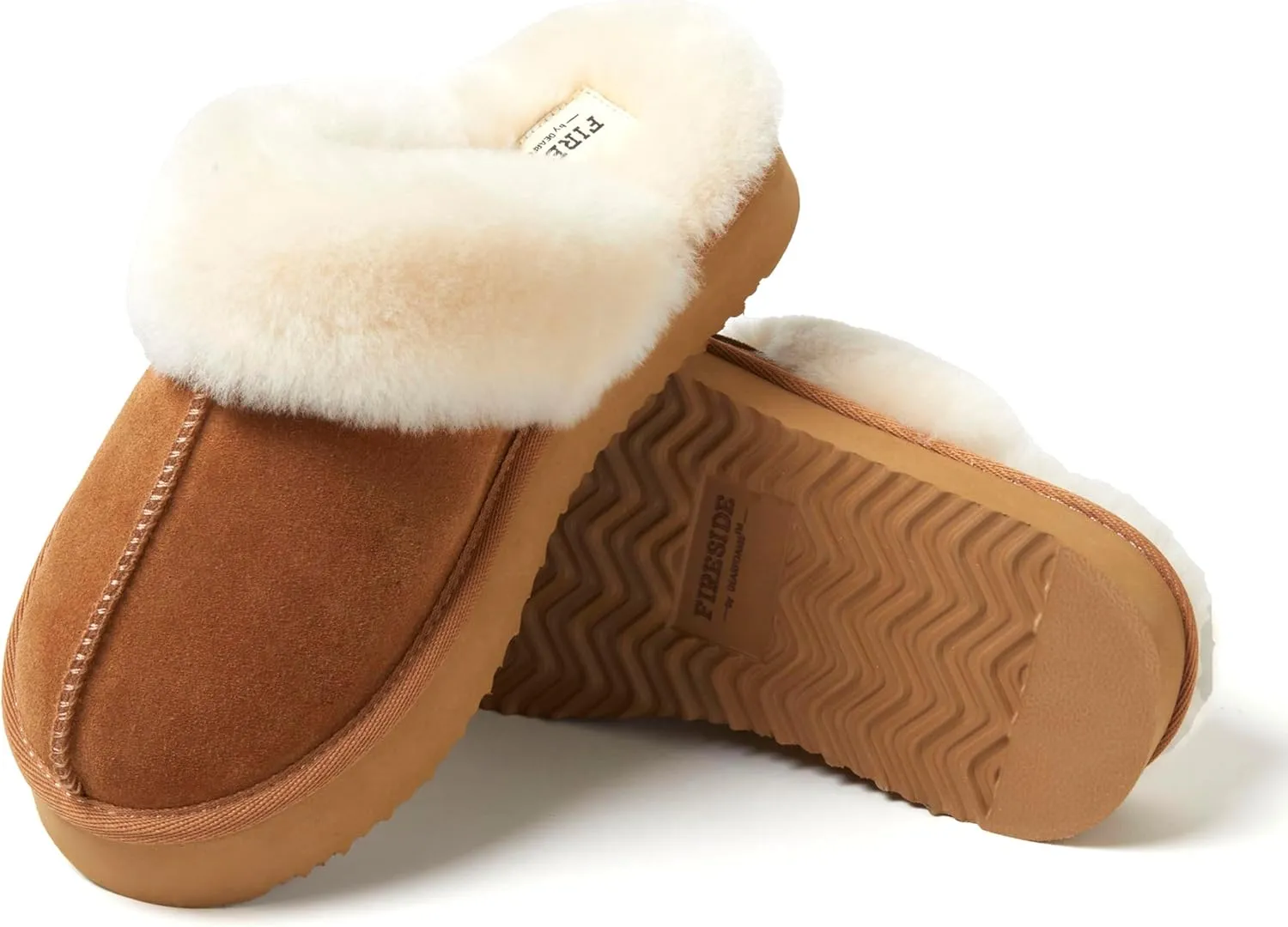 Dearfoams Women's Fireside Melton Genuine Shearling Shearling Platform Slippers Scuff