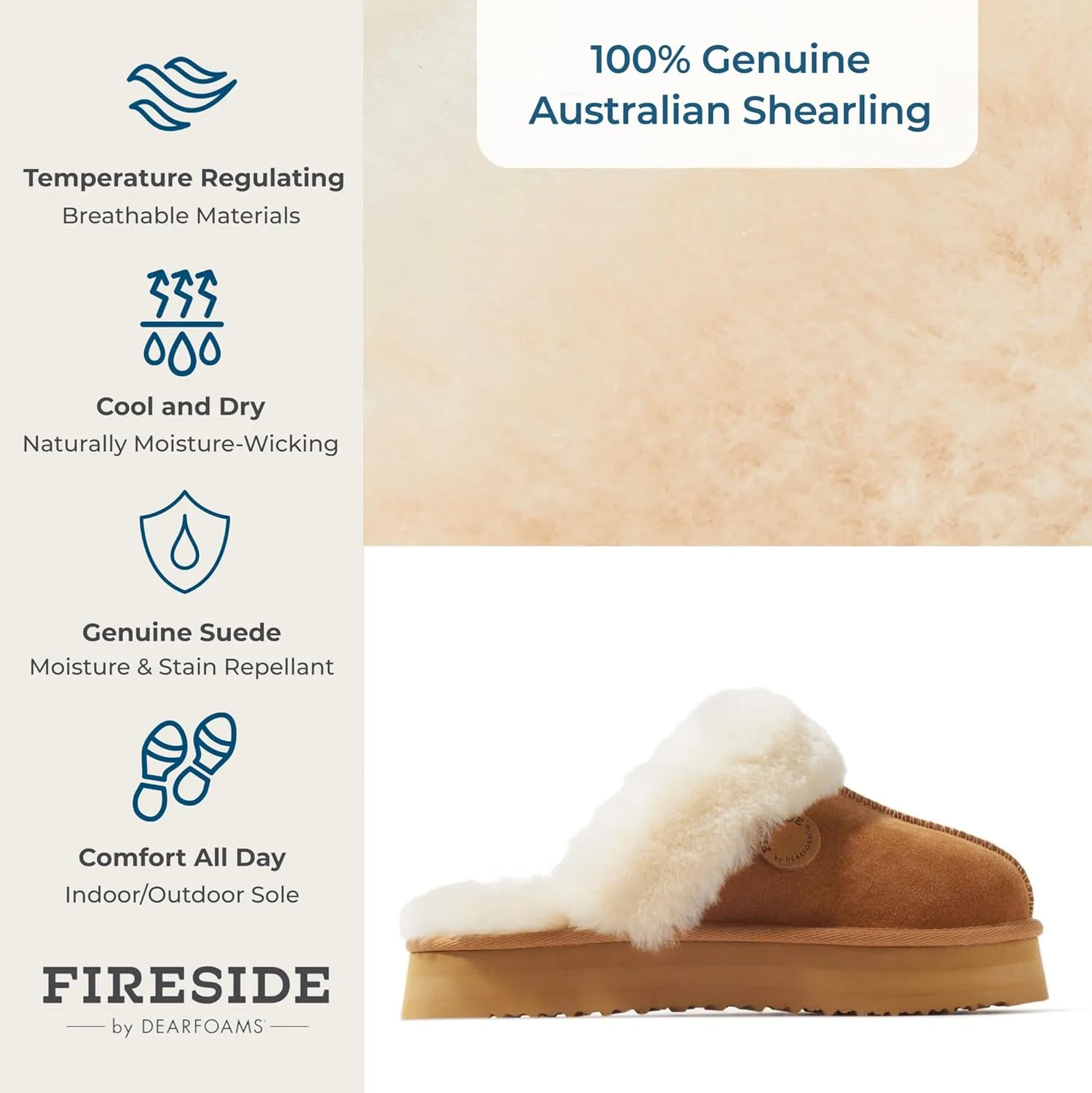 Dearfoams Women's Fireside Melton Genuine Shearling Shearling Platform Slippers Scuff
