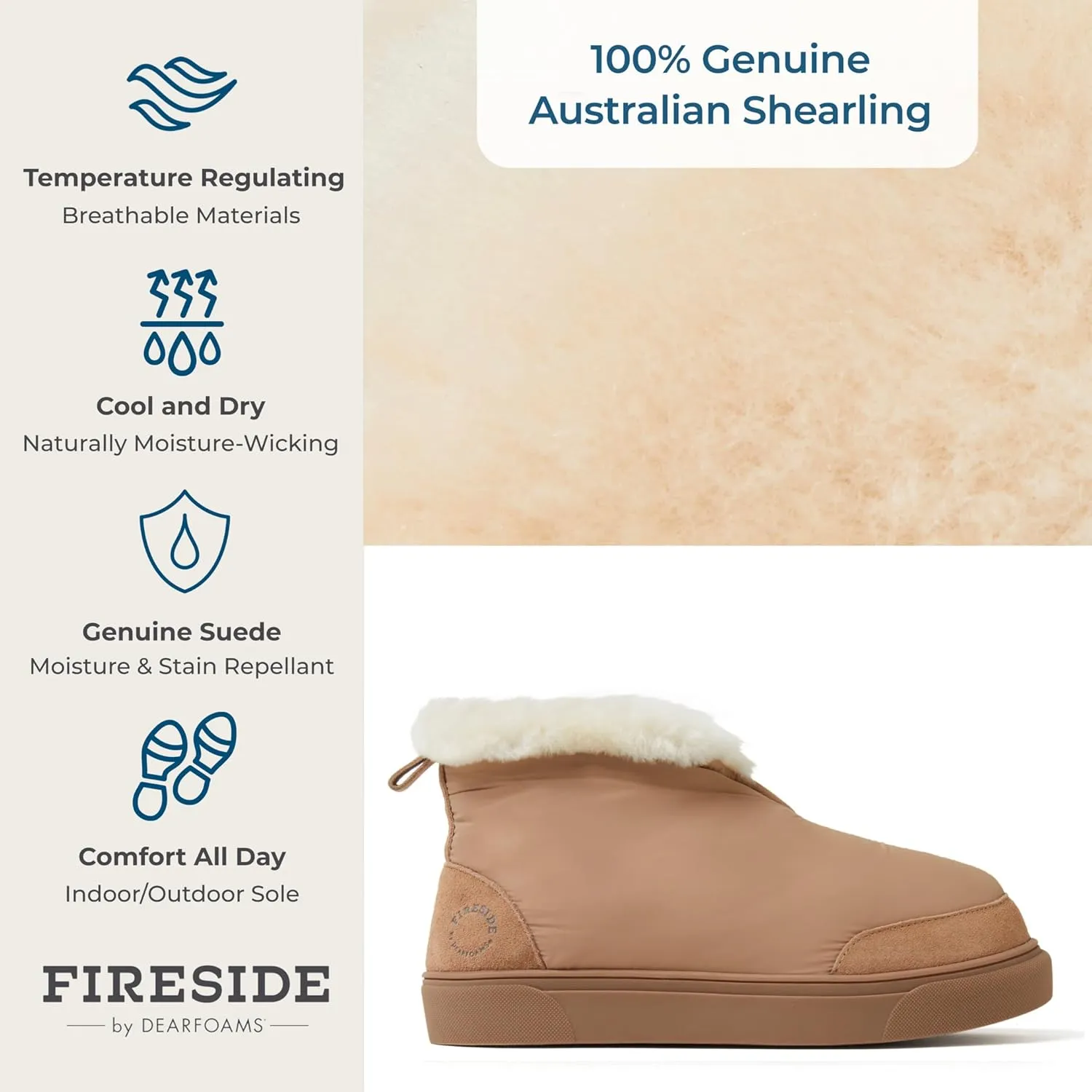 Dearfoams Women's Fireside Nylon Australian Shearling Water Resistant Après Winter Warm Up Bootie