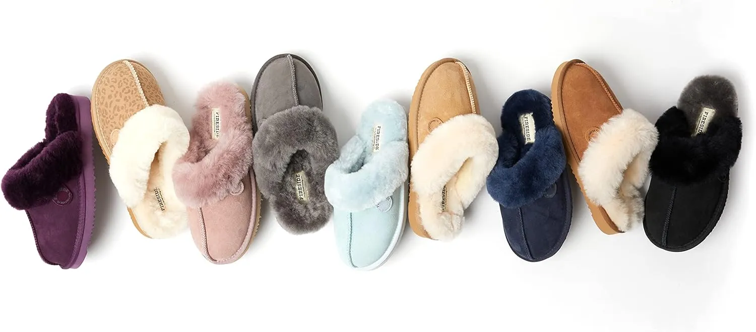 Dearfoams Women's Fireside Sydney Shearling Fur Indoor/Outdoor Scuff Slipper with Wide Widths