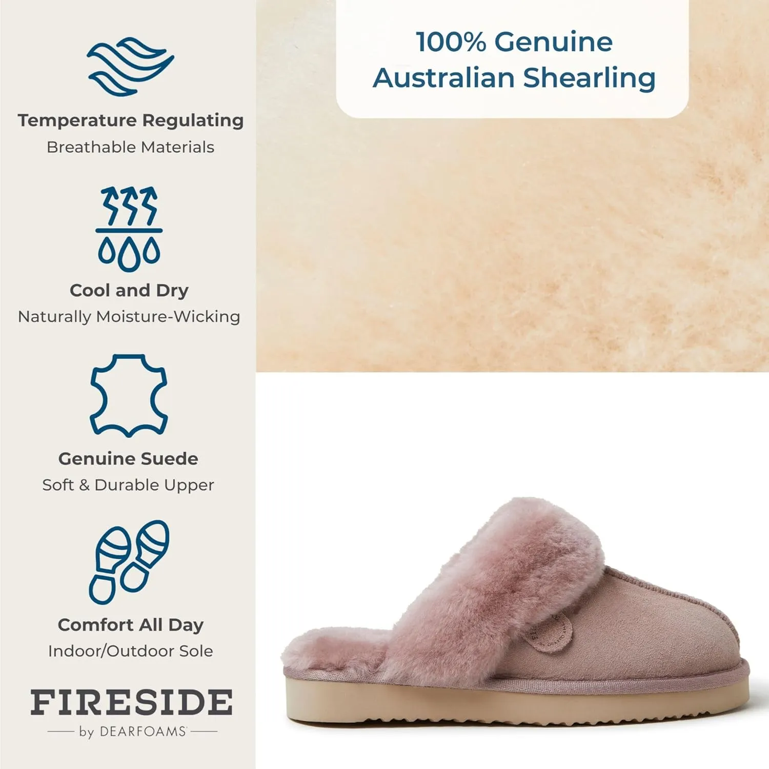 Dearfoams Women's Fireside Sydney Shearling Fur Indoor/Outdoor Scuff Slipper with Wide Widths