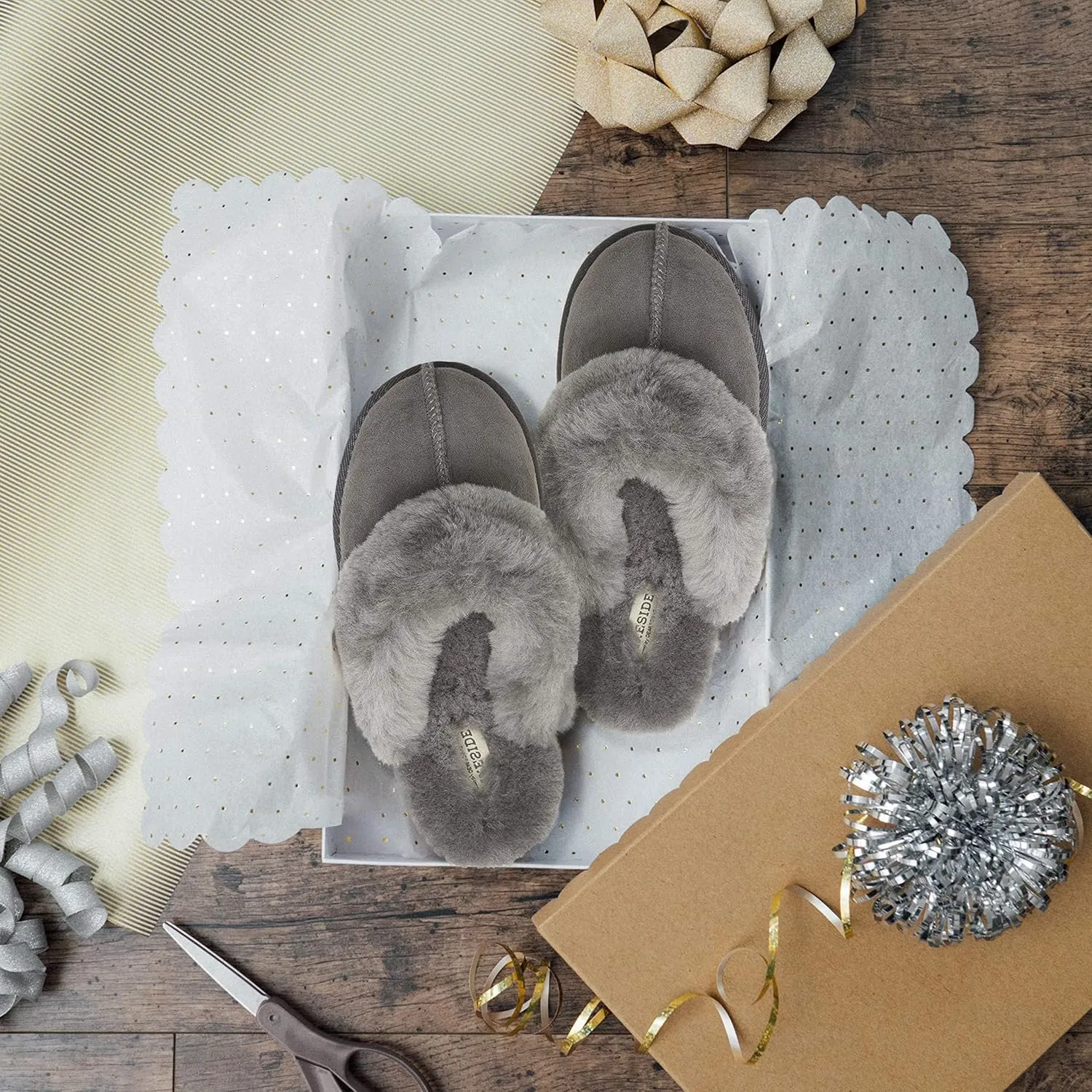 Dearfoams Women's Fireside Sydney Shearling Fur Indoor/Outdoor Scuff Slipper with Wide Widths
