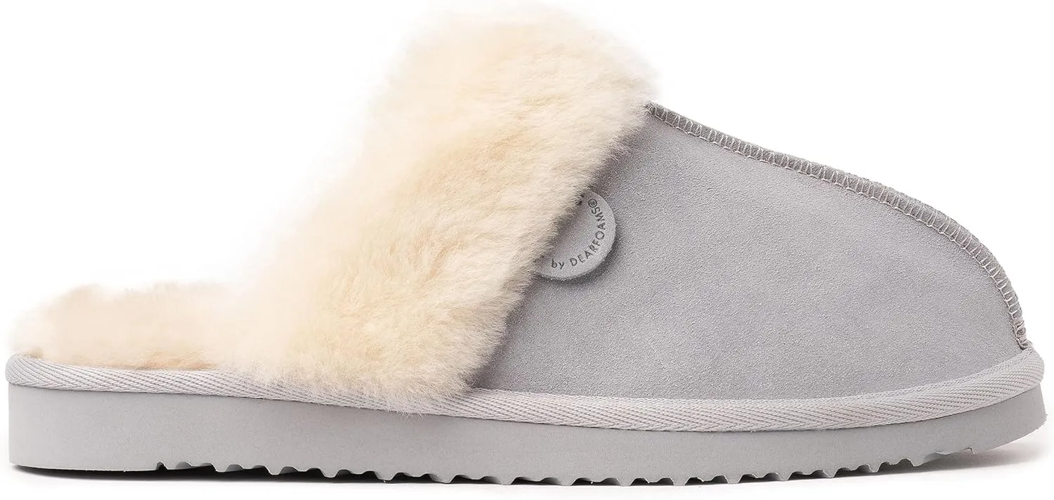 Dearfoams Women's Fireside Sydney Shearling Fur Indoor/Outdoor Scuff Slipper with Wide Widths