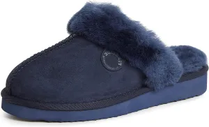 Dearfoams Women's Fireside Sydney Shearling Fur Indoor/Outdoor Scuff Slipper with Wide Widths