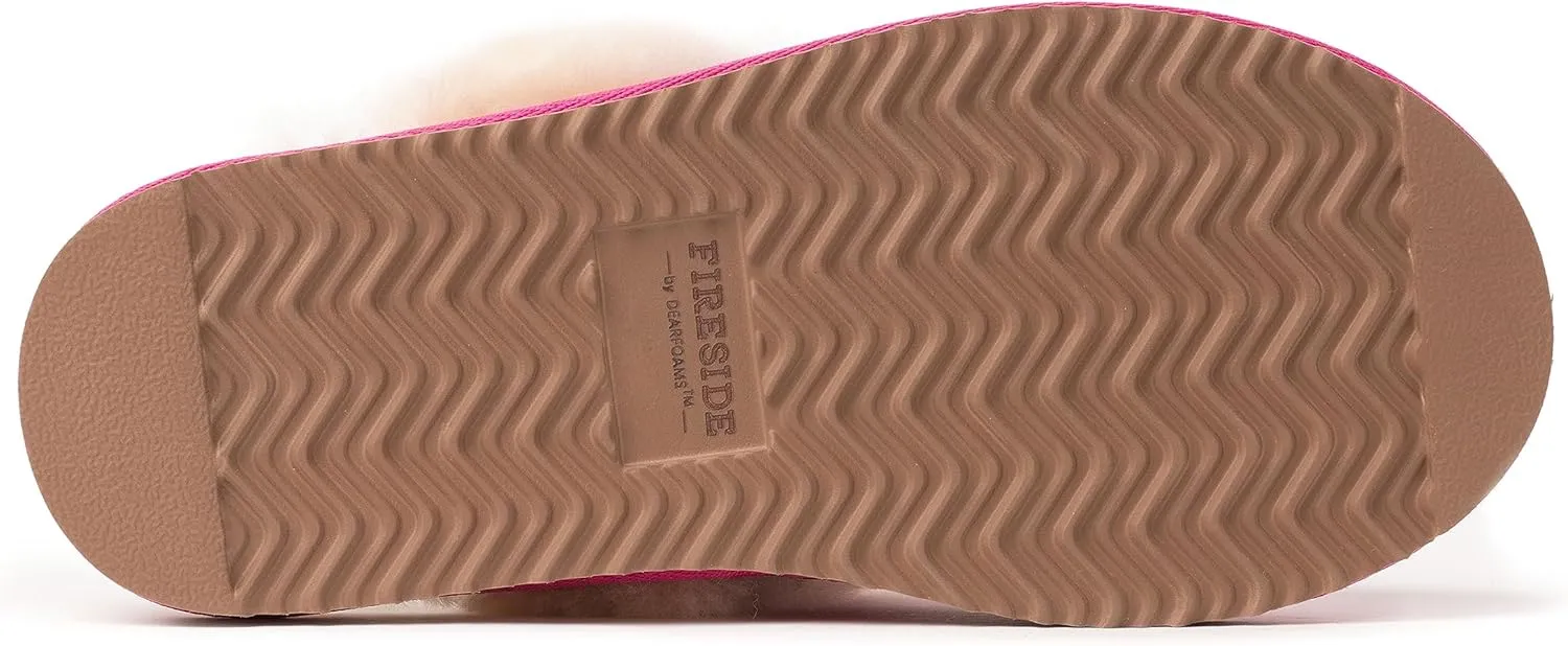 Dearfoams Women's Fireside Sydney Shearling Fur Indoor/Outdoor Scuff Slipper with Wide Widths