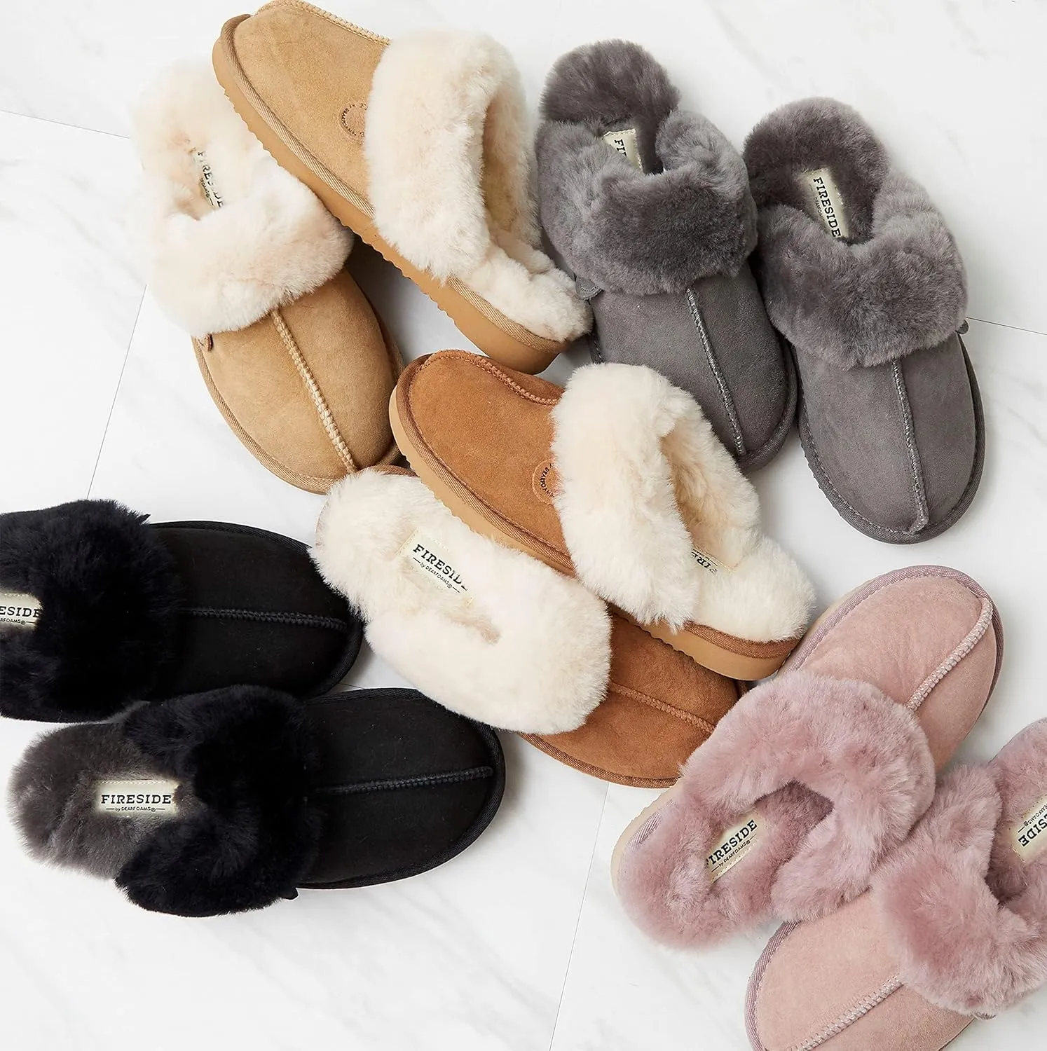Dearfoams Women's Fireside Sydney Shearling Fur Indoor/Outdoor Scuff Slipper with Wide Widths