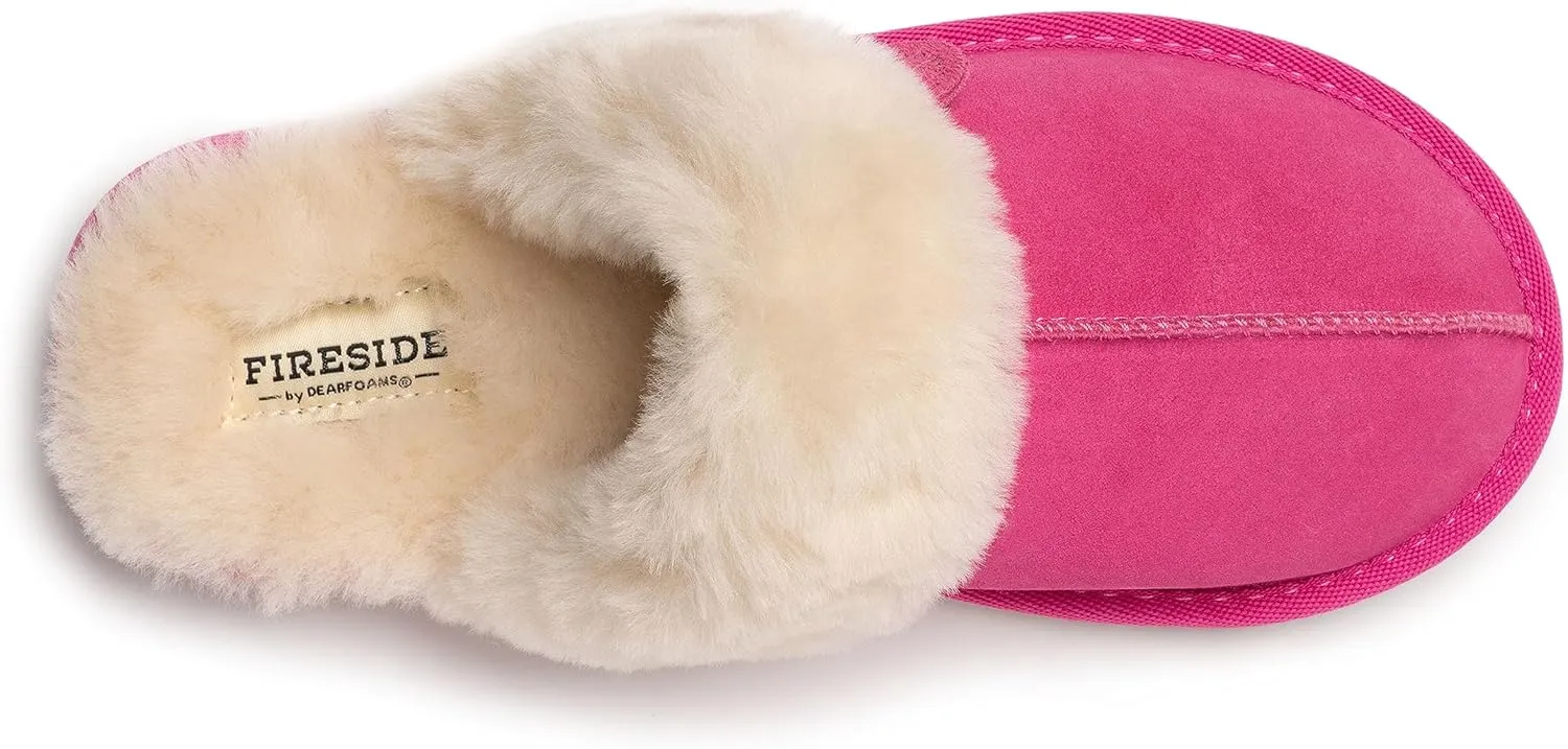 Dearfoams Women's Fireside Sydney Shearling Fur Indoor/Outdoor Scuff Slipper with Wide Widths
