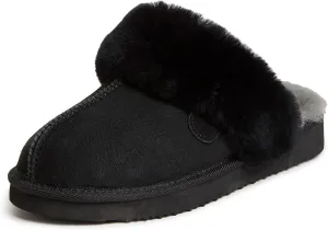 Dearfoams Women's Fireside Sydney Shearling Fur Indoor/Outdoor Scuff Slipper with Wide Widths