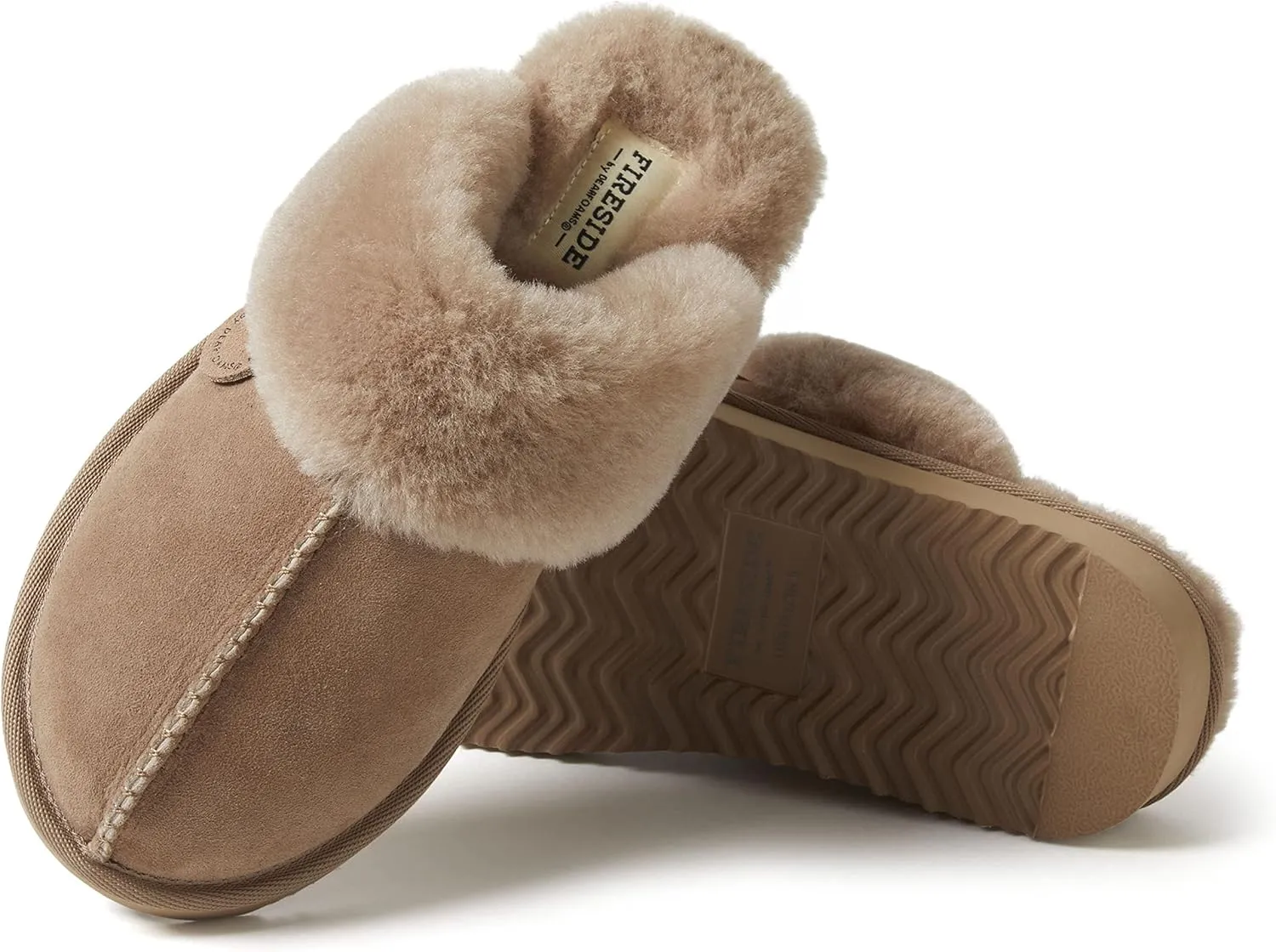 Dearfoams Women's Fireside Sydney Shearling Fur Indoor/Outdoor Scuff Slipper with Wide Widths