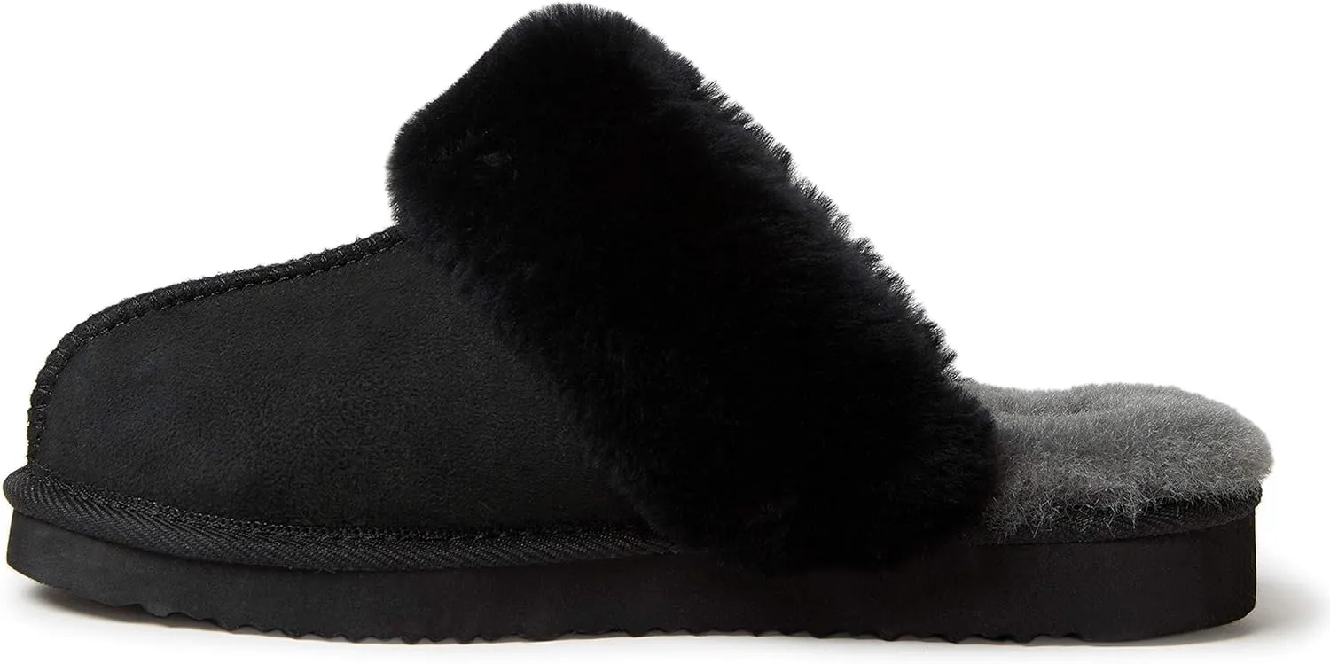 Dearfoams Women's Fireside Sydney Shearling Fur Indoor/Outdoor Scuff Slipper with Wide Widths