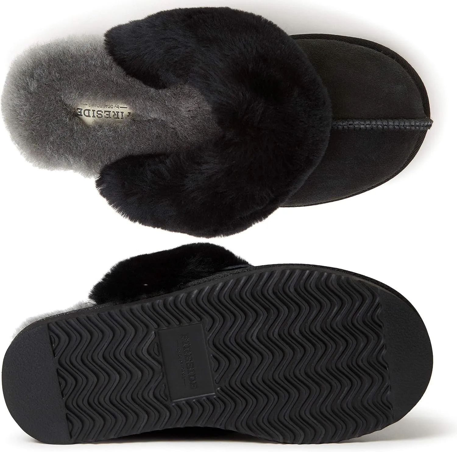 Dearfoams Women's Fireside Sydney Shearling Fur Indoor/Outdoor Scuff Slipper with Wide Widths