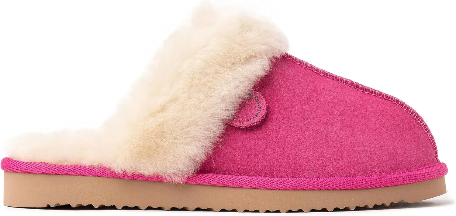 Dearfoams Women's Fireside Sydney Shearling Fur Indoor/Outdoor Scuff Slipper with Wide Widths