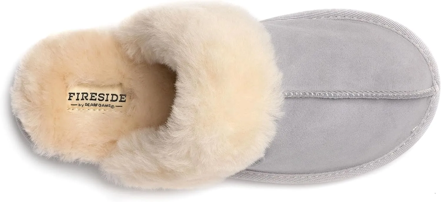 Dearfoams Women's Fireside Sydney Shearling Fur Indoor/Outdoor Scuff Slipper with Wide Widths