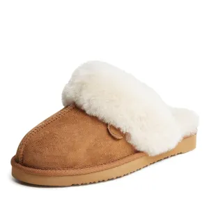 Dearfoams womens Fireside Sydney Shearling Indoor/Outdoor Water Resistant Scuff Slipper, Wide Widths Slipper, Chestnut, 6 US