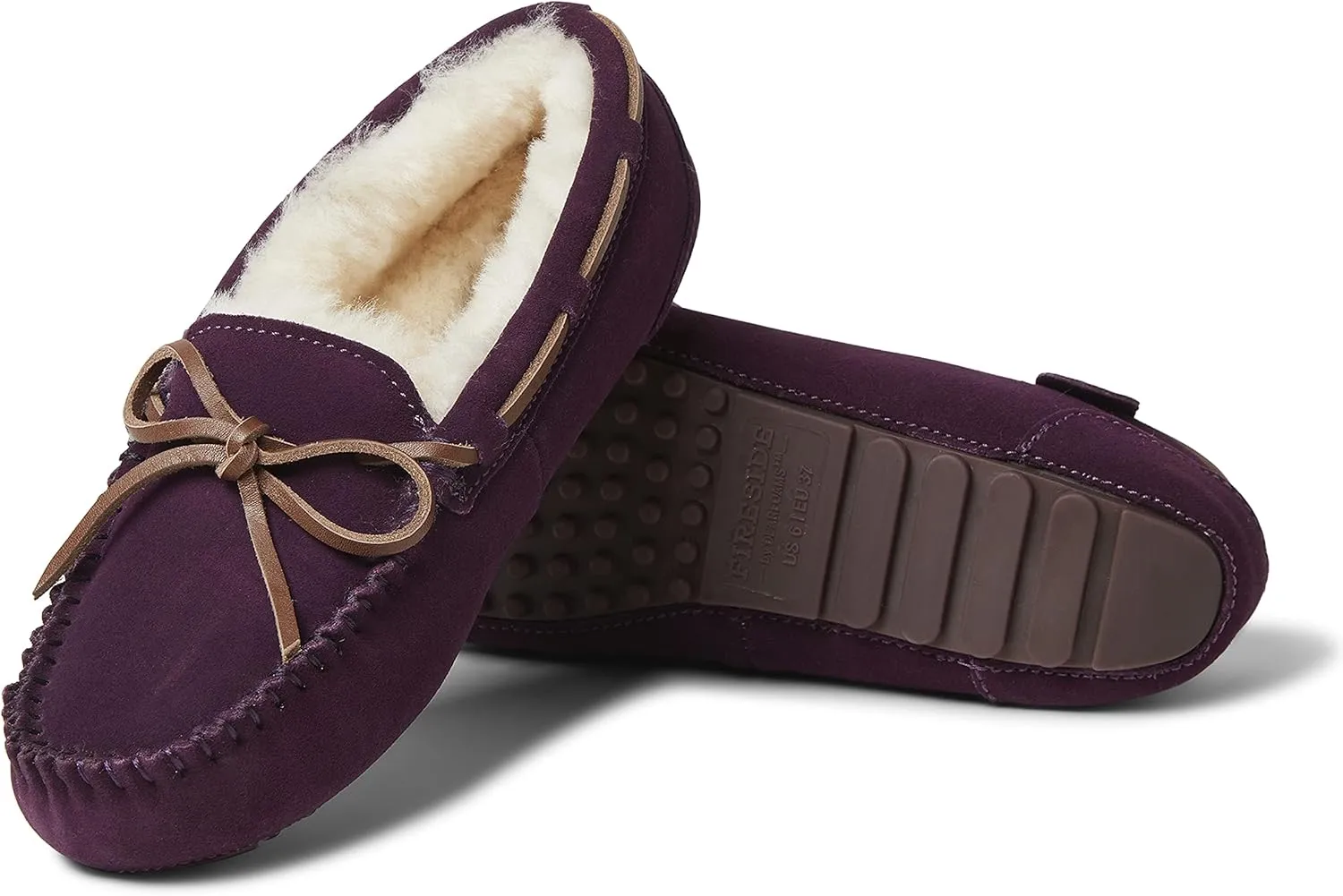 Dearfoams Women's Fireside Water Resistant Genuine Shearling Victoria Moc with Tie