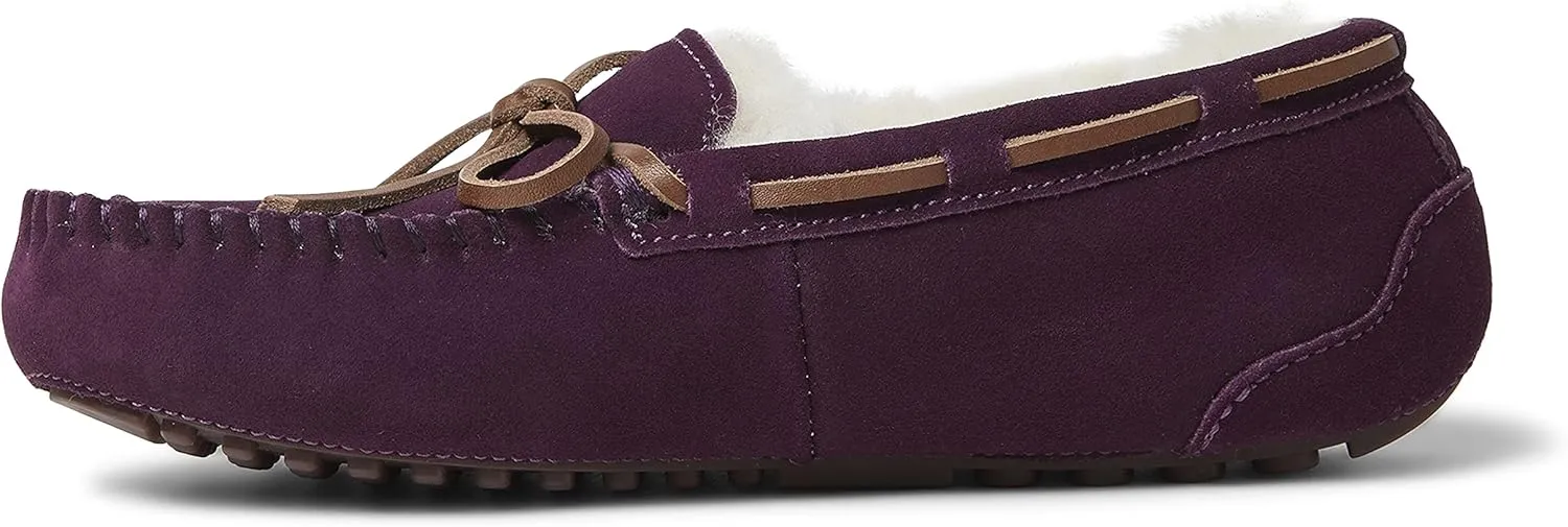 Dearfoams Women's Fireside Water Resistant Genuine Shearling Victoria Moc with Tie