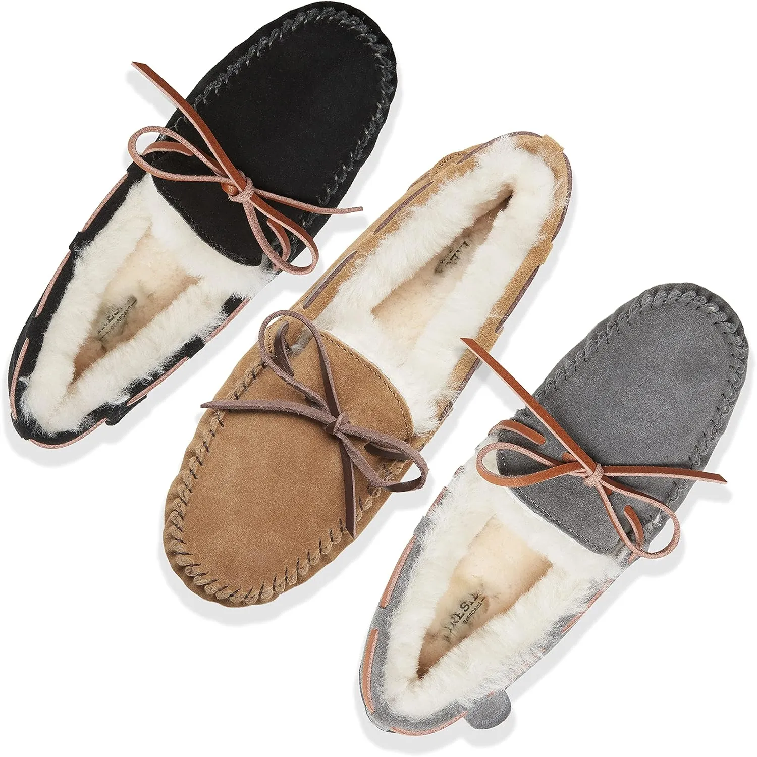 Dearfoams Women's Fireside Water Resistant Genuine Shearling Victoria Moc with Tie