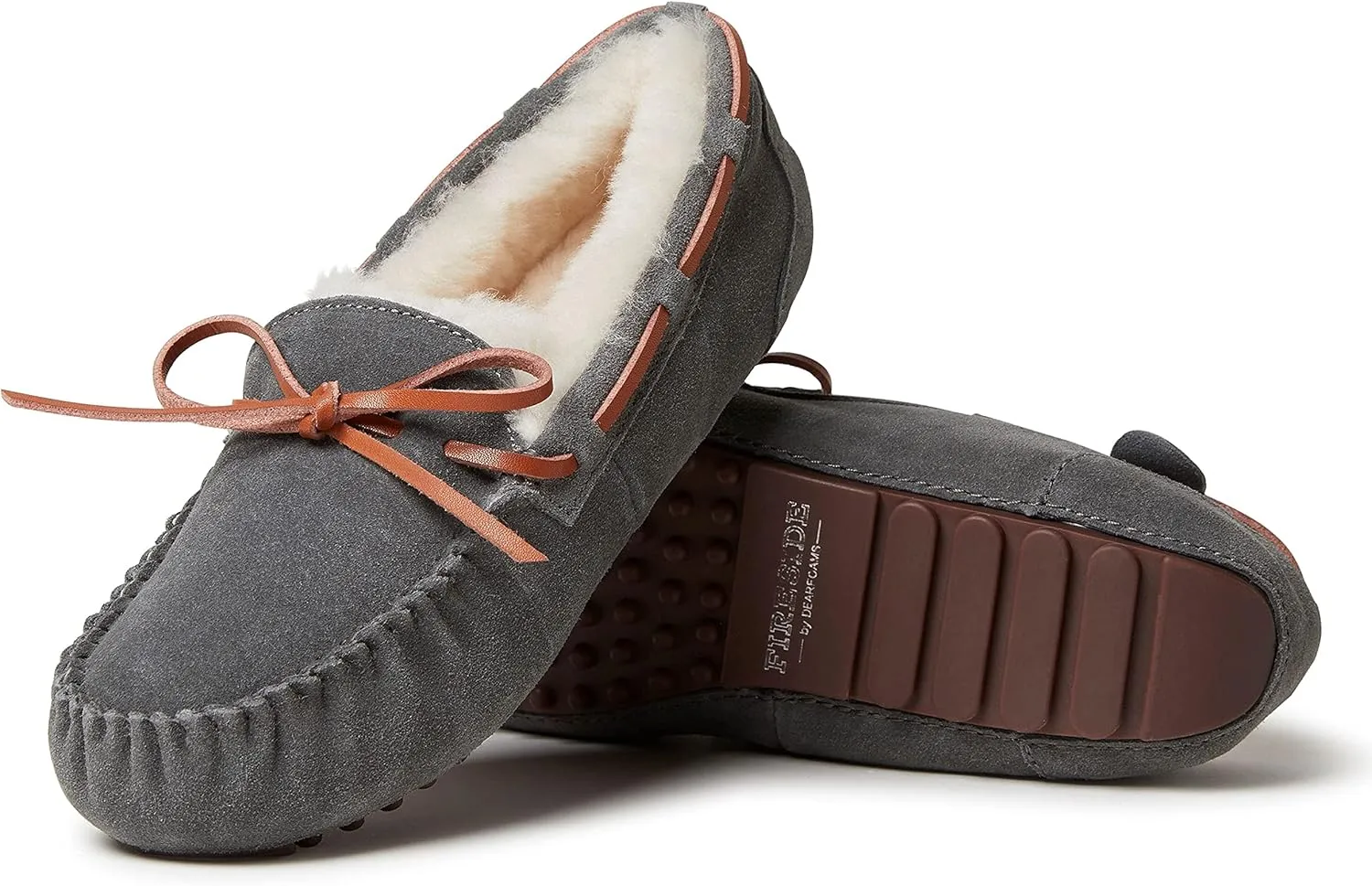 Dearfoams Women's Fireside Water Resistant Genuine Shearling Victoria Moc with Tie