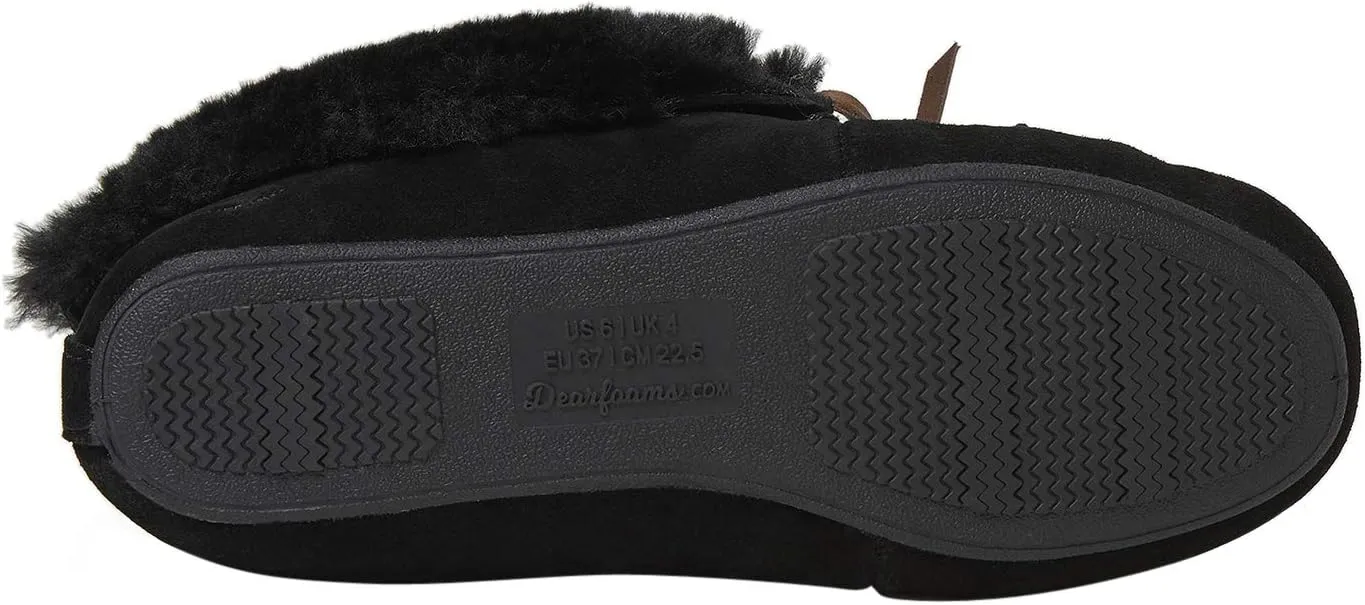 Dearfoams Women's Genuine Suede Foldover Bootie Slipper with Tie