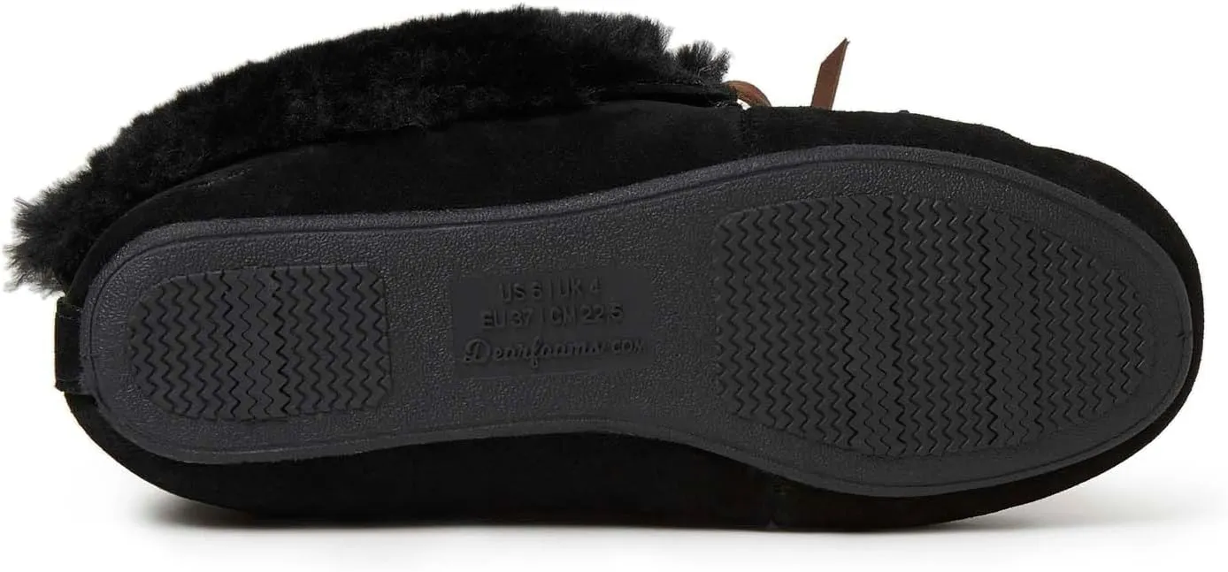 Dearfoams Women's Genuine Suede Foldover Bootie Slipper with Tie