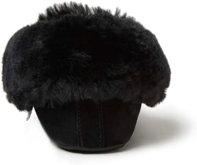 Dearfoams Women's Genuine Suede Foldover Bootie Slipper with Tie