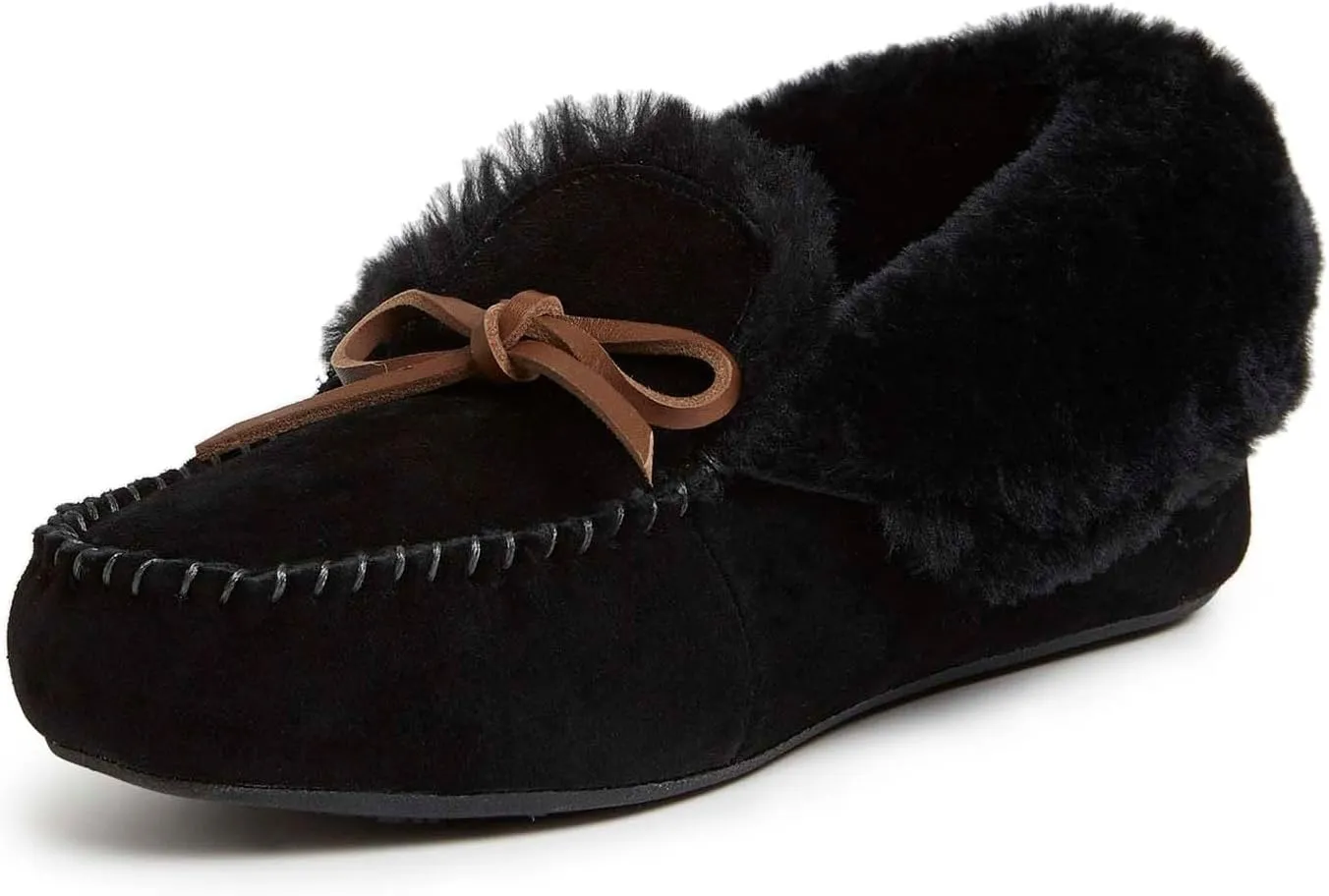 Dearfoams Women's Genuine Suede Foldover Bootie Slipper with Tie
