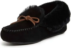 Dearfoams Women's Genuine Suede Foldover Bootie Slipper with Tie